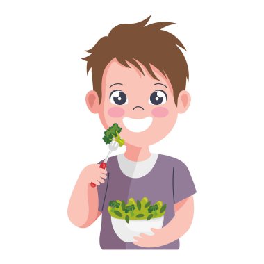 Salata yiyen çocuk izole edilmiş ikon