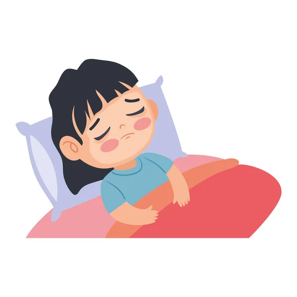 Kid Sick Bed Isolated Icon — Stock Vector