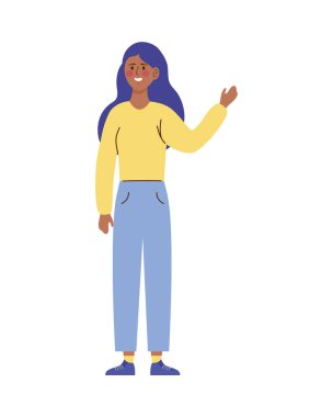 Kadın gülümsüyor ve izole ikon vektörünü selamlıyor