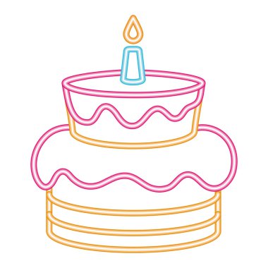 Neon partisi doğum günü pastası tatlı ikonu izole