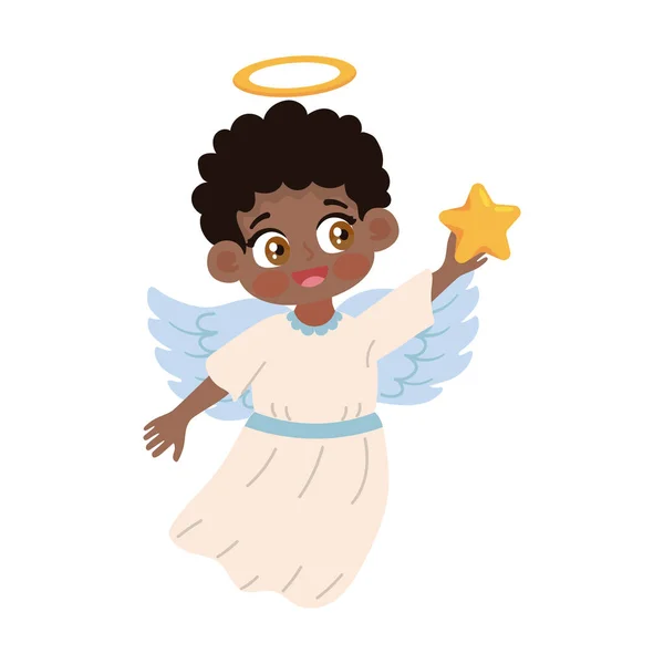 単離された黄金の星のアイコンを持つ小さな天使 — ストックベクタ