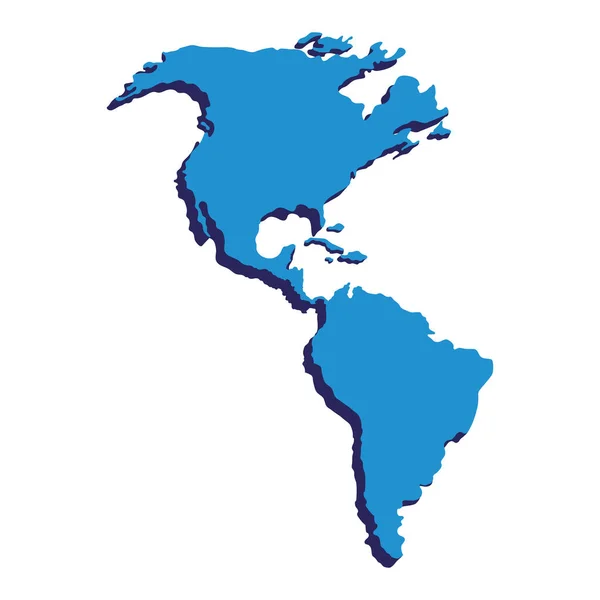 Amerika Térkép Kék Szín Elszigetelt Ikon — Stock Vector