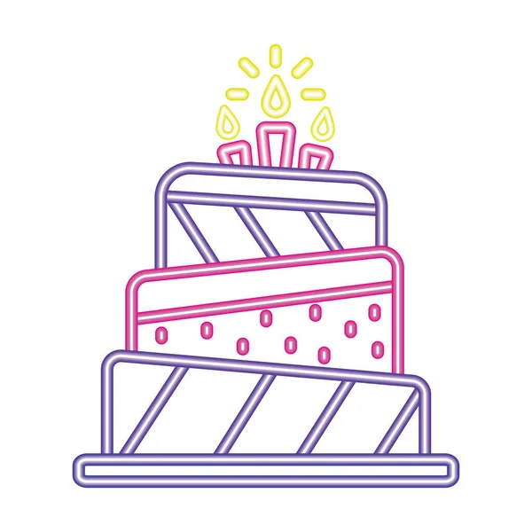 Неоновая Вечеринка День Рождения Торт Световой Значок Изолирован — стоковый вектор