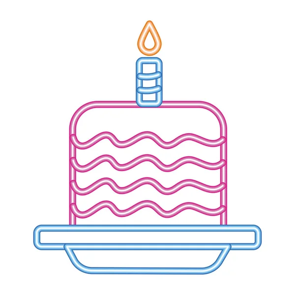 Neón Fiesta Cumpleaños Pastel Brillante Icono Aislado — Vector de stock