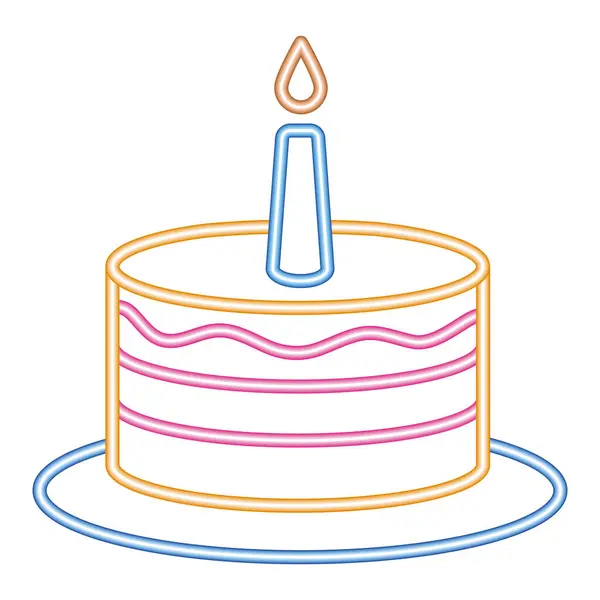 Неоновая Вечеринка День Рождения Торт Икона Свечи Изолированы — стоковый вектор