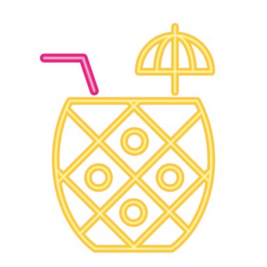 neon kokteyli ananas vektörü izole edildi