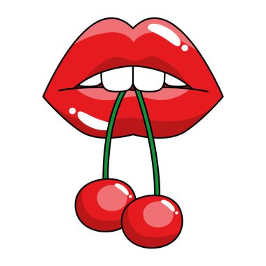 Ağız pop sanatı ve kiraz vektörü izole