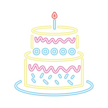 Doğum günü partisi neon kek vektörü izole