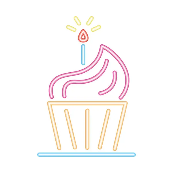 Cumpleaños Fiesta Neón Cupcake Vector Aislado — Vector de stock