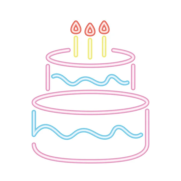 Неоновый Вектор Иллюстрации Торта День Рождения Изолирован — стоковый вектор