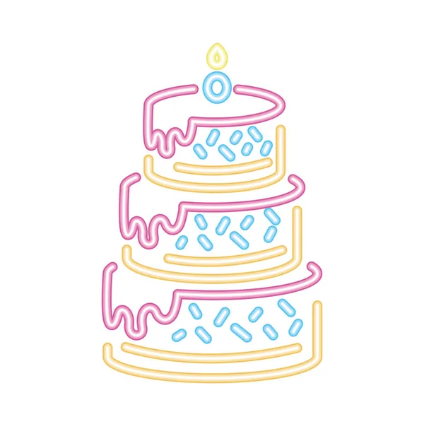 Neon Cake Geburtstagsparty Vektor Isoliert — Stockvektor