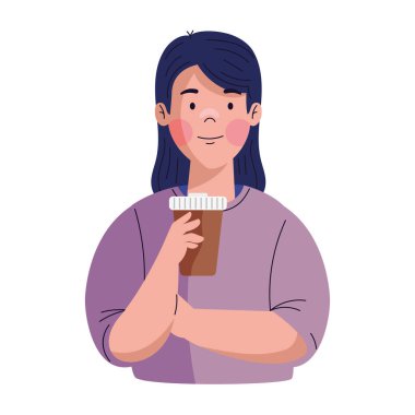 Kahve fincanı içen bir kadın izole edilmiş.