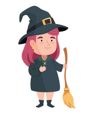 Süpürge resimli cadılar bayramı cadısı izole edildi