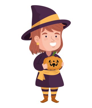 Cadılar Bayramı cadısı balkabağı illüstrasyonunu izole etti