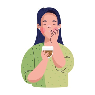 Kahve içen kadın izole edilmiş.