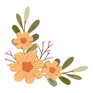 Köşedeki çerçeve çiçekleri botanik illüstrasyon izole