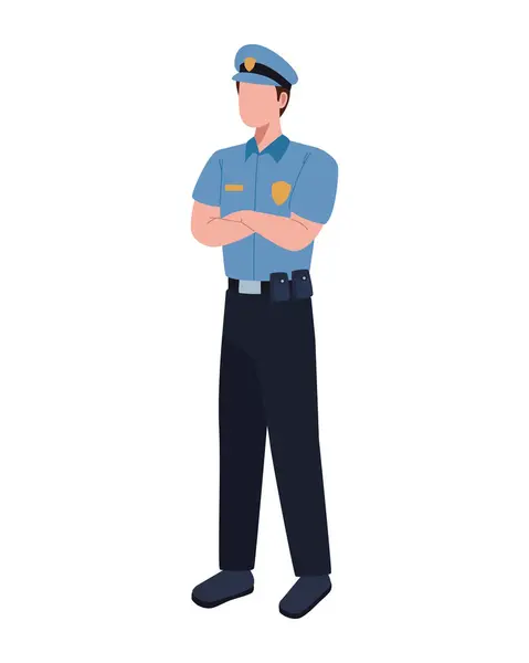 折り畳まれた腕のイラストで立っている警察 — ストックベクタ