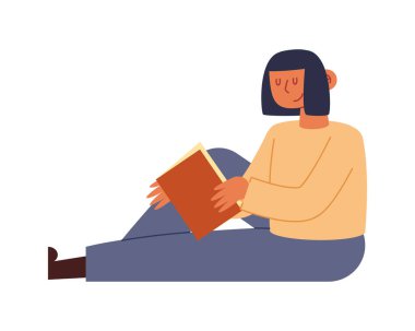 kitap okuyan kadın vektörü izole edildi