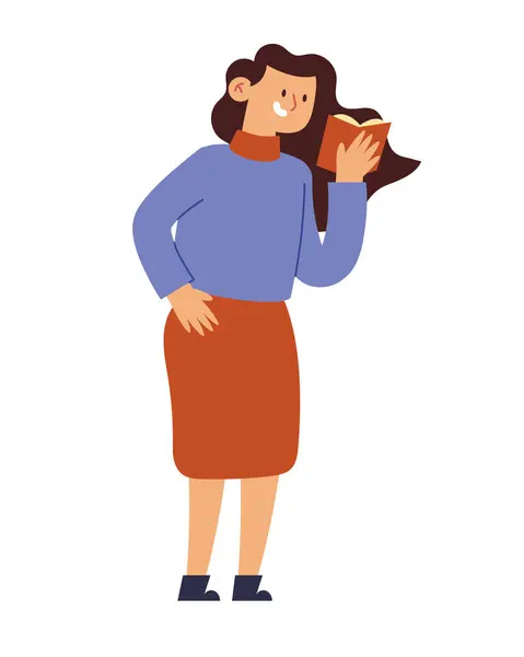 Woman Reading Little Book Vector Isolated — Stock Vector