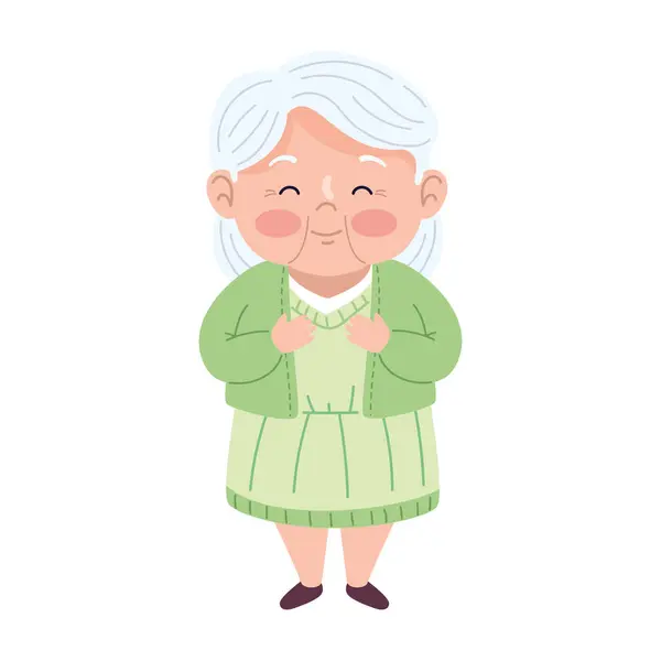 Babcia Szczęśliwy Zielony Sukienka Ilustracja Odizolowany — Wektor stockowy