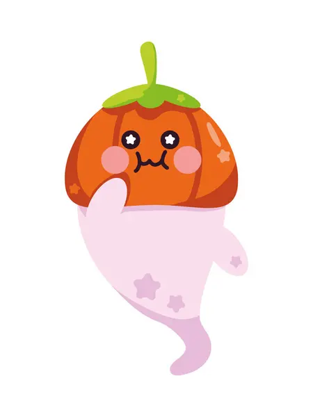 Halloween Kawaii Ghost Pumpkin Illustration Isolated — Stock Vector
