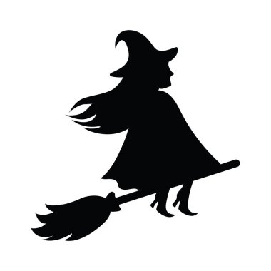 Cadılar Bayramı silueti cadı çizimi izole