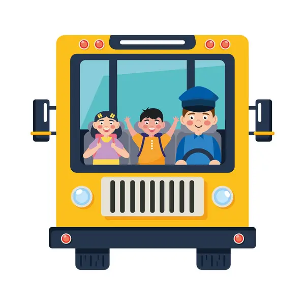 Öğrenciler Otobüs Taşımacılığı Illüstrasyonu Yalnız — Stok Vektör