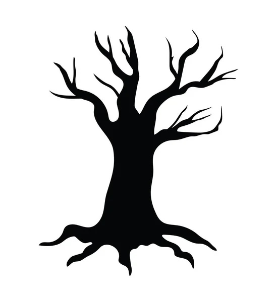 Halloween Sylwetka Drzewo Ilustracja Izolowane — Wektor stockowy