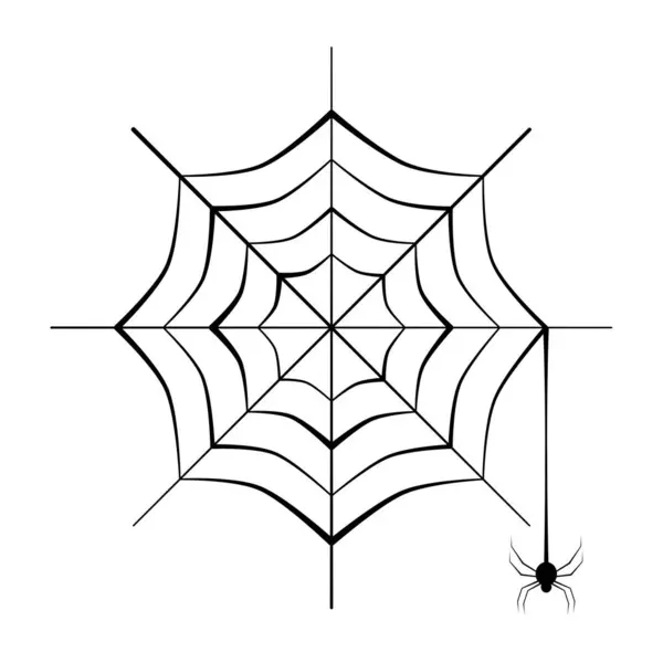 Halloween Spiderweb Spider Hanging Isolated Illustration — Stock Vector