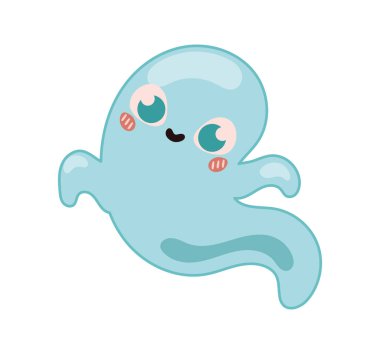 Cadılar Bayramı Kawaii hayalet vektörü izole edildi.