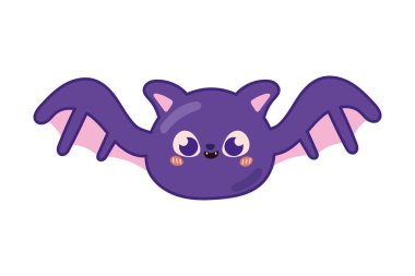 Cadılar Bayramı Kawaii yarasa vektörü izole edildi