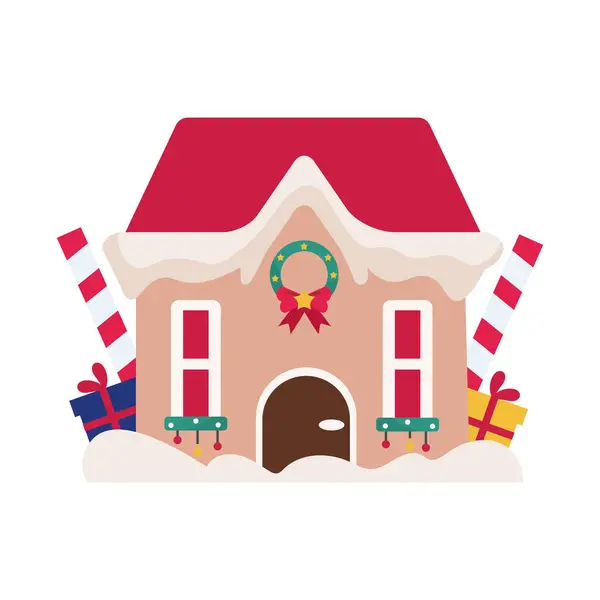Christmas House Wreath Illustration Isolated — Stock Vector