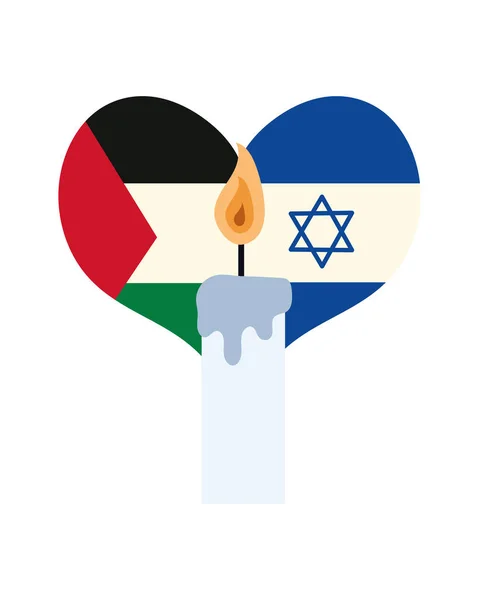 Palestinské Izraelské Vlajky Srdci Designem Svíček — Stockový vektor