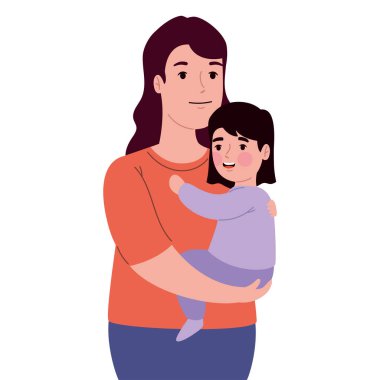Anne kucağı kızı illüstrasyon izole