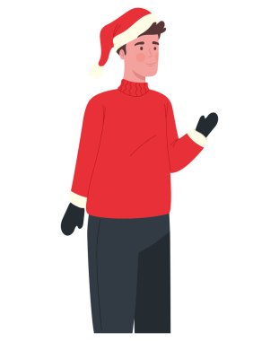 Kışlık giysiler giyen Noel adamı izole edilmiş.