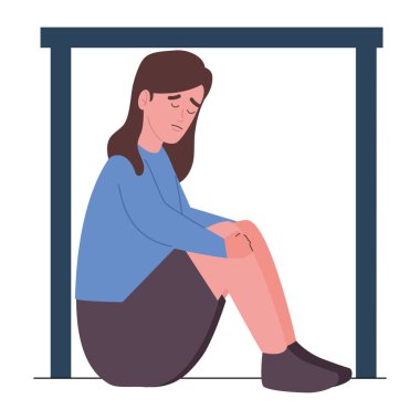 Korkmuş kadın klostrofobi çizimi yaşıyor.