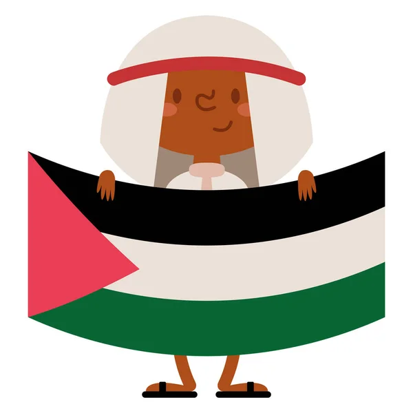 Palestine Man Lifting Flag Character — Stock Vector