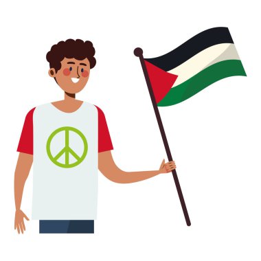 Filistin bayrağı ve el sallayan genç bir adam