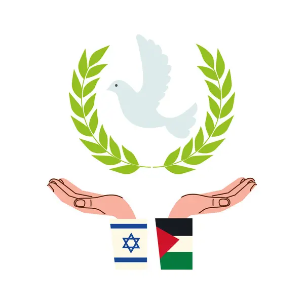 Israel Och Palestinsk Flagga Med Händer Som Skyddar Freden — Stock vektor