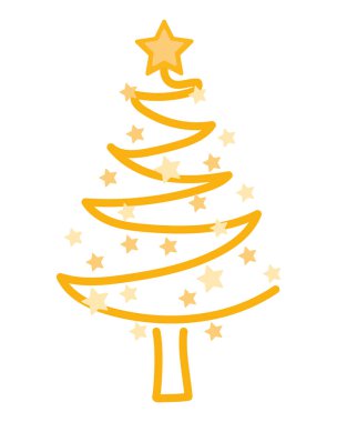 Yıldızların vektörüyle izole edilmiş Noel ağacı