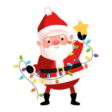 Noel Baba 'nın Noel Işıkları çizimi izole edilmiş.