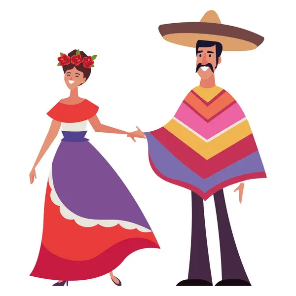 Mexican Couple Costumes Illustration — Stock Vector