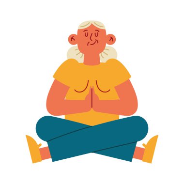 Yoga yapan yaşlı bir kadın izole edilmiş.