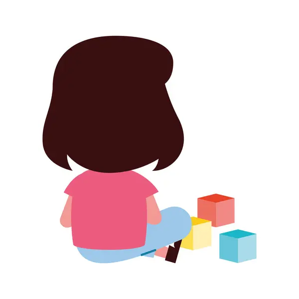 Fille Autisme Avec Cubes Vecteur Isolé — Image vectorielle