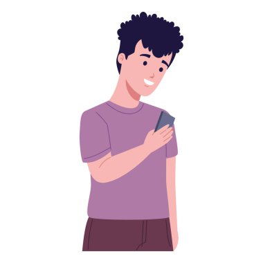 akıllı telefon kullanarak genç adam illüstrasyon tasarımı