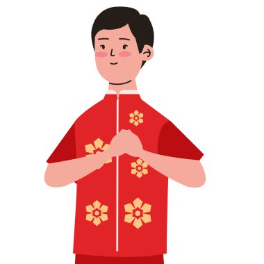 Geleneksel giysiler içindeki Çinli adam izole edilmiş.