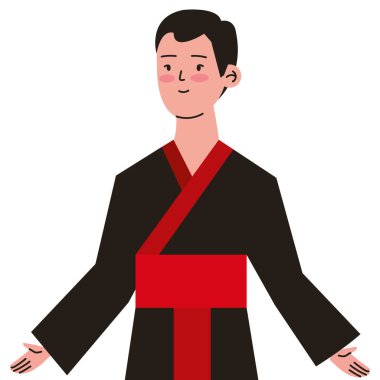 Çinli genç adam çizimleri izole edilmiş.