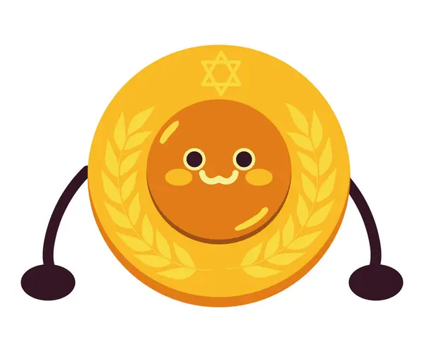 Hanukkah Carácter Kawaii Moneda Ilustración — Vector de stock