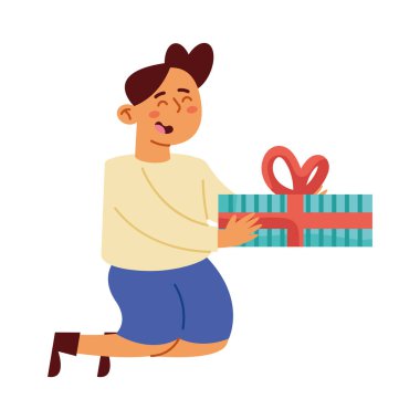 Hediye kutusu vektörü olan çocuk izole edildi