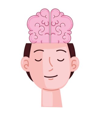 Beyin organı illüstrasyonu olan adam izole edilmiş.